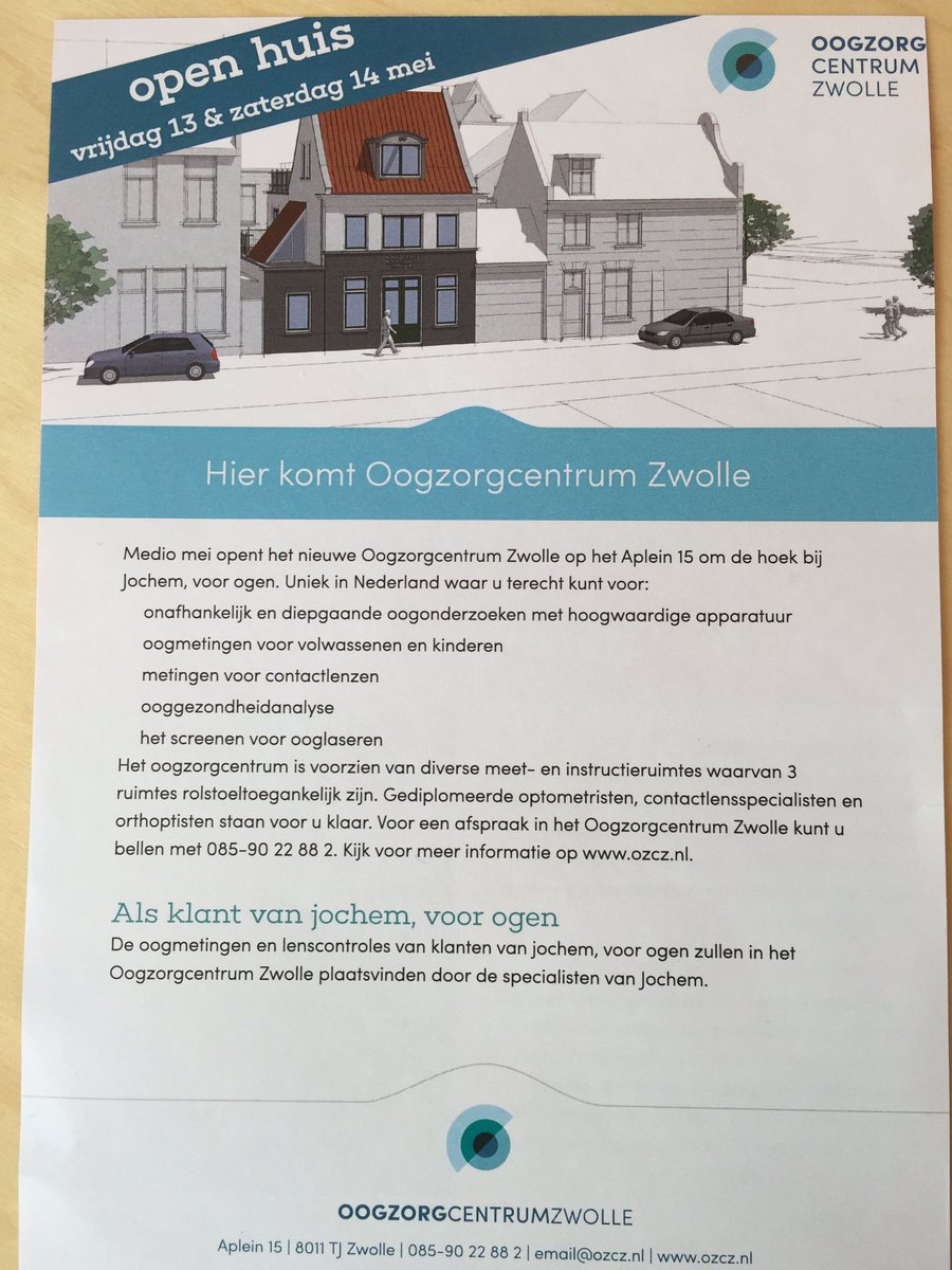 13 mei a.s. Opening van het eerste Oogzorgcentrum in Nederland. <a href="/OogzorgZwolle/">OogzorgCentrumZwolle</a> <a href="/HCZwolle1/">HCZwolle</a> #BCHCZ