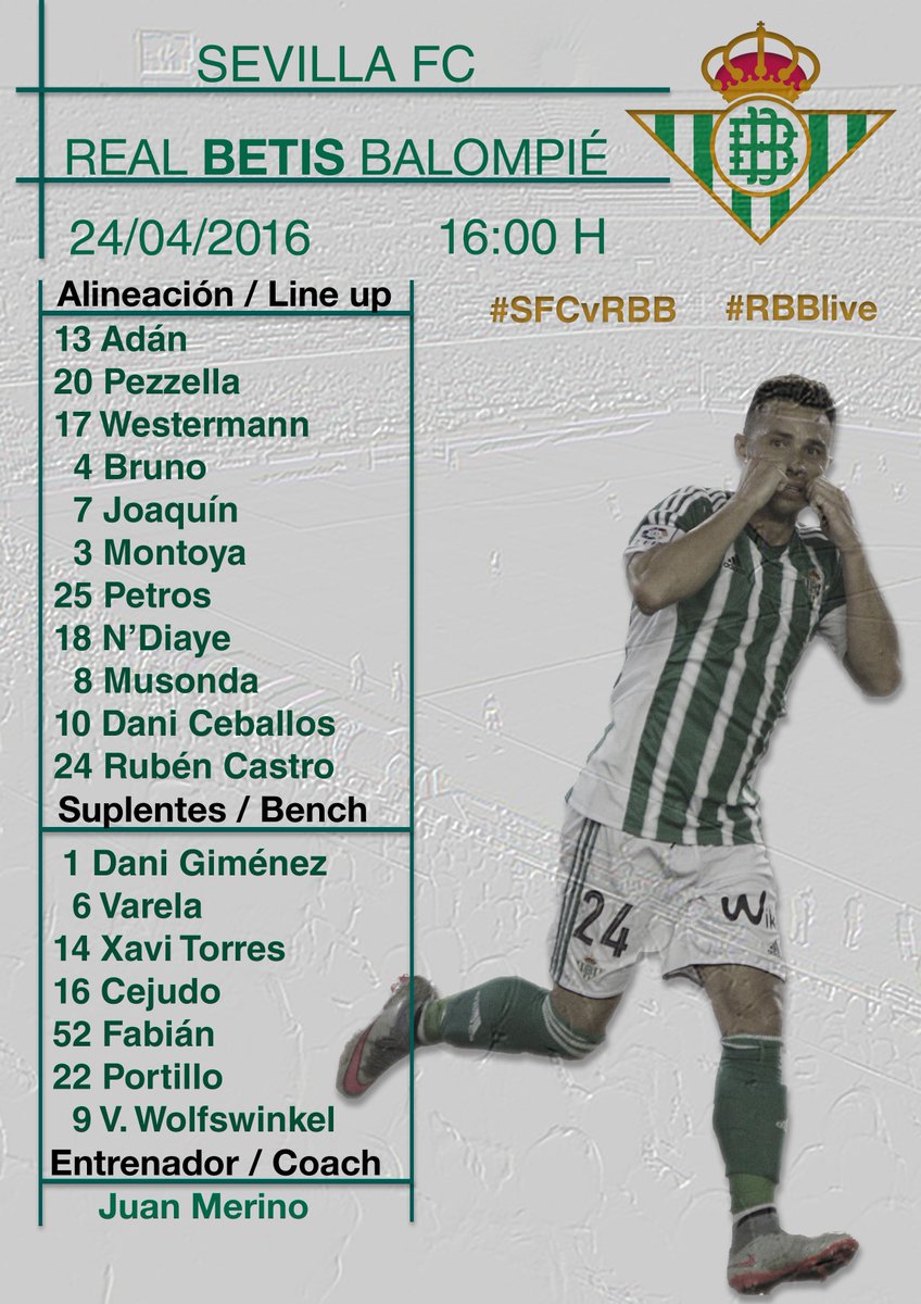 RealBetis's tweet photo. Aquí tenéis la alineación para el partido de hoy... ¡¡¡Vamos, equipo!!! ⚽⚽

#LocosDeLaCabeza #RBBlive https://t.co/qLbHSEzmnS