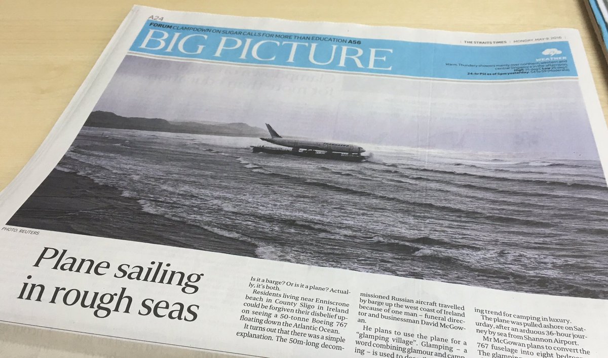 Beautiful Enniscrone, Ireland &amp; a Boeing 767 make the back page of today's @STcom in #Singapore <a href="/GlobalIrish/">Global Irish ☘</a>