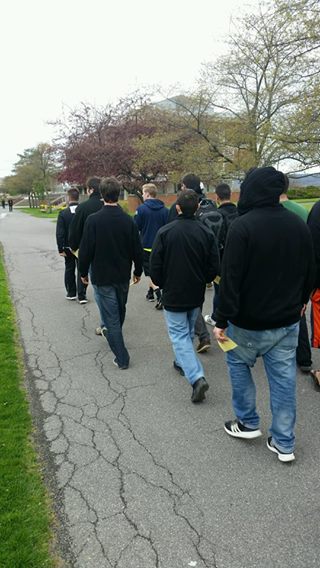 IthacaAEPi's tweet photo. Our brothers participated in #WeWalkToRemember. Never forget the atrocities of the Holocaust. #YomHashoah #twithaca https://t.co/1TCCzAk5BO