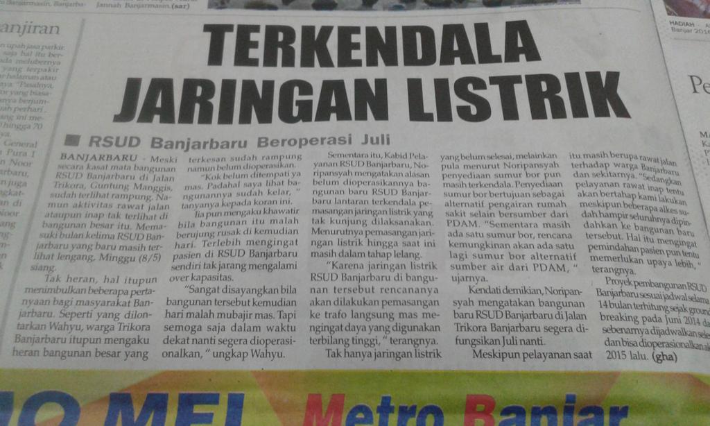 alhamdulillah.. bulan juli jar sdh beroperasi RSUD #Banjarbaru yg baru di trikora