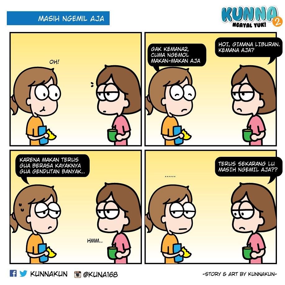 Hai!! Liburan selesaii!Saatnya mengencangkan perut dan dompet 😂 #kunna #kunnakun #komikunna #komikstrip #komikinajah