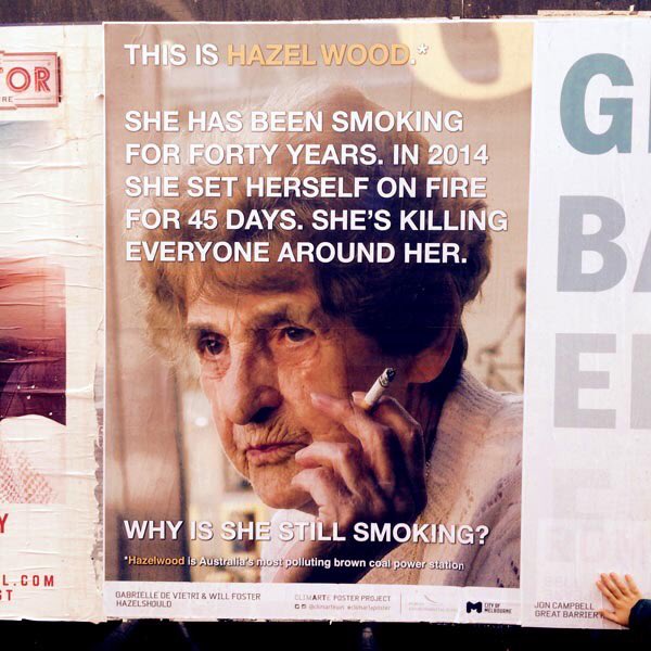 I'm loving seeing this Hazelwood poster from <a href="/climarteaus/">CLIMARTE: Arts for a Safe Climate</a> on streets of Melb! Have you seen any of their posters?