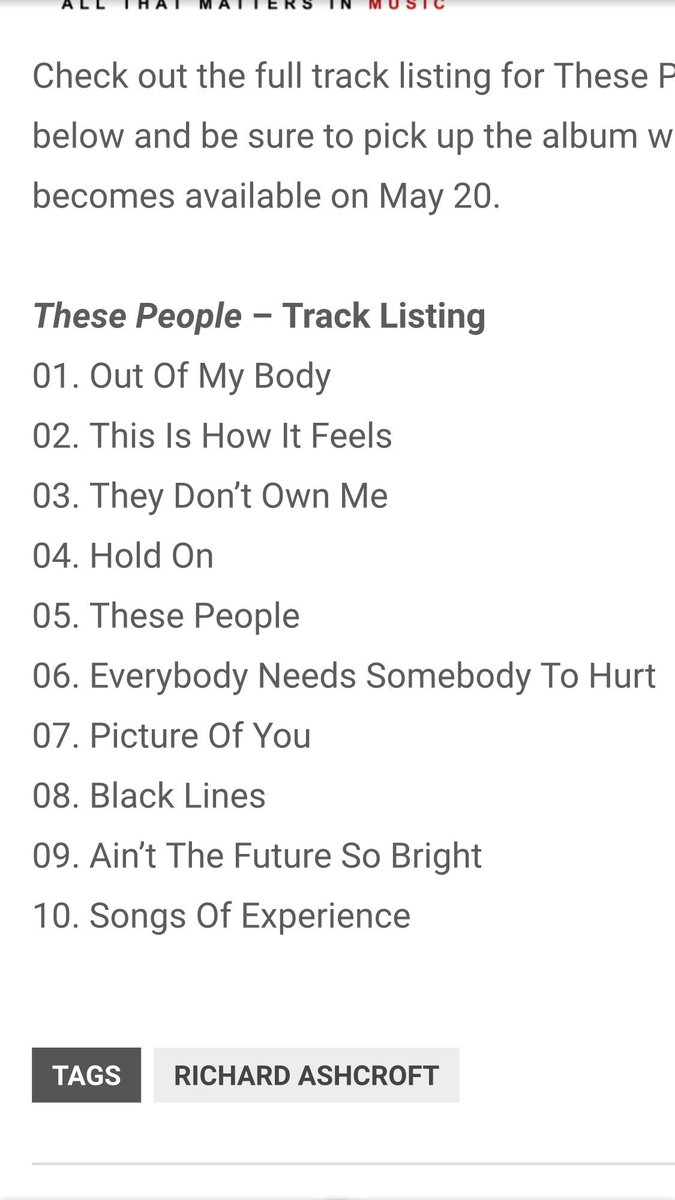 Ats2087Robb's tweet photo. #RichardAshcroft #NewAlbum #ThesePeople #TrackListing #OutMay20th https://t.co/XRVZvmfbPr