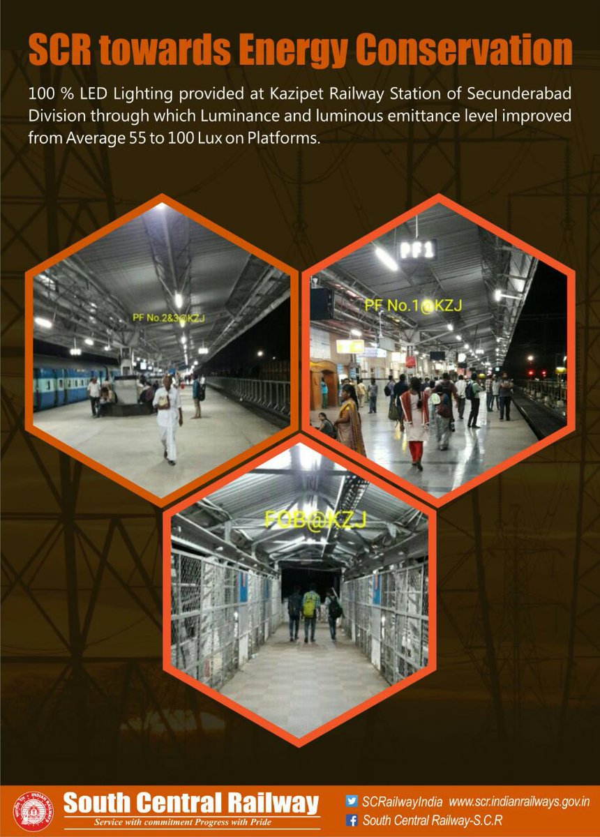 SCRailwayIndia's tweet photo. 100% LED lighting provided at Kazipet stn https://t.co/YSHgHXoTbV