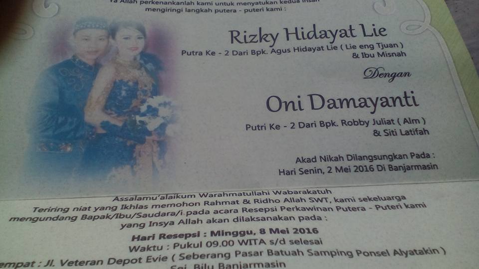 setiaku bjm ,
Minggu ini
Acara kawinan
Riski hidayat...
Beimbain lh..
Tempt di veteran 
Tgl 8 mei