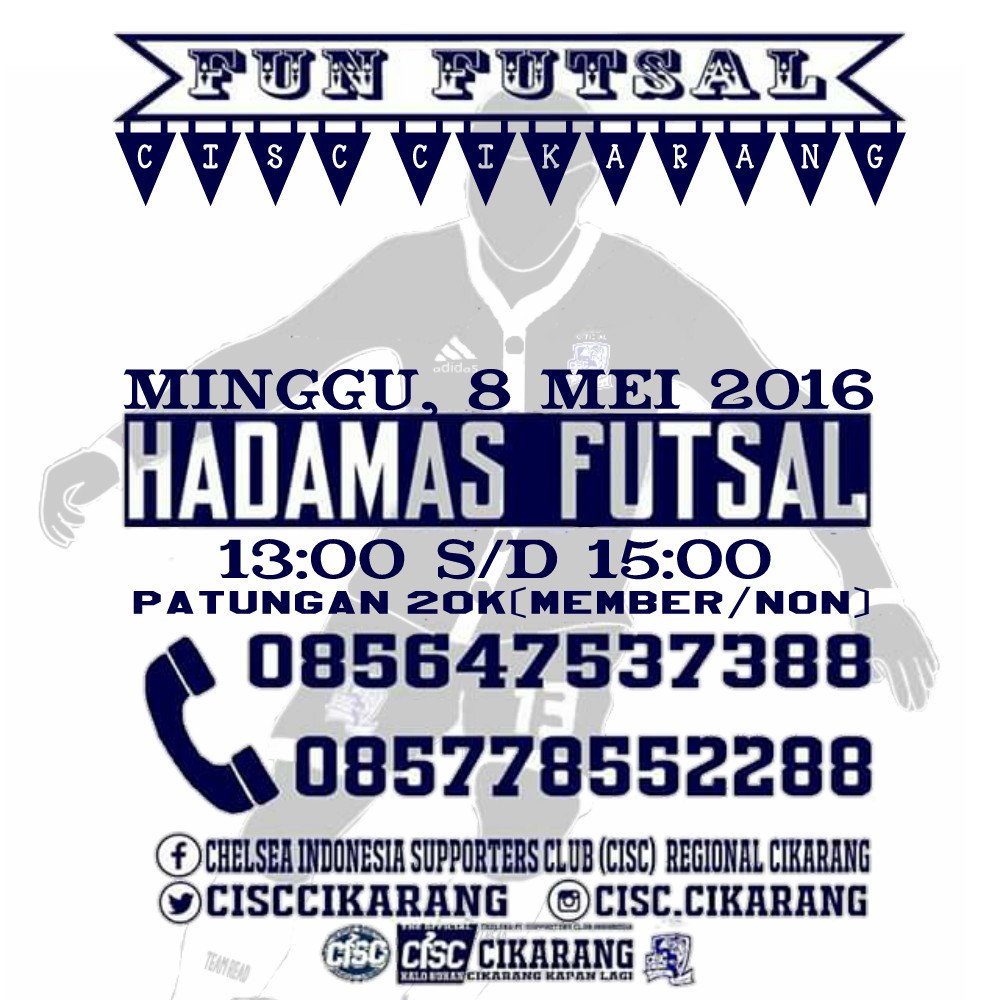 CISCcikarang's tweet photo. #FunFutsal #CISCckr
Minggu, 8 Mei 2016
Hadamas Futsal
13:00 s/d 15:00
Member/Non Join!
*open membership 2016/2017 https://t.co/hMFFqaXrgV