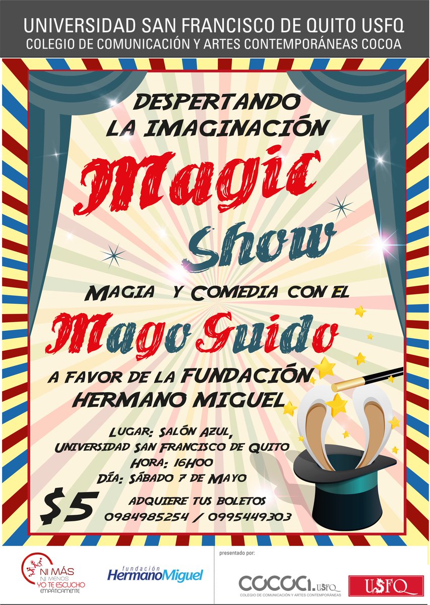 YoTeEscucho_Ec's tweet photo. Show de Magia benéfico a favor de personas con #Tartamudez de Fundación Hno. Miguel 7 mayo 16h00 en @USFQ_Ecuador RT https://t.co/GPqM7OI3bu
