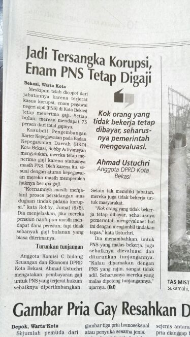 Ronni_Hermawan_'s tweet photo. Kok tersangka korupsi &amp; tdk kerja tetap digaji ? @BekasiUrbanCity https://t.co/3b5LcPqobC
