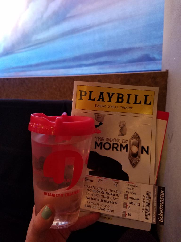 JoyKarley's tweet photo. So excited to finally see this! Got my sippy cup filled &amp; ready to go! #BookofMormon  #broadway #theater #onlyiNYC https://t.co/7oU4A9UjYe