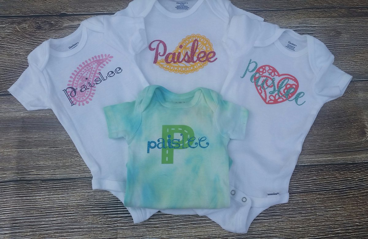Custom order for miss Paislee! #cricutlove #paisleyprint #etsy #etsylove #personalized  #customshirts #boobys4babys