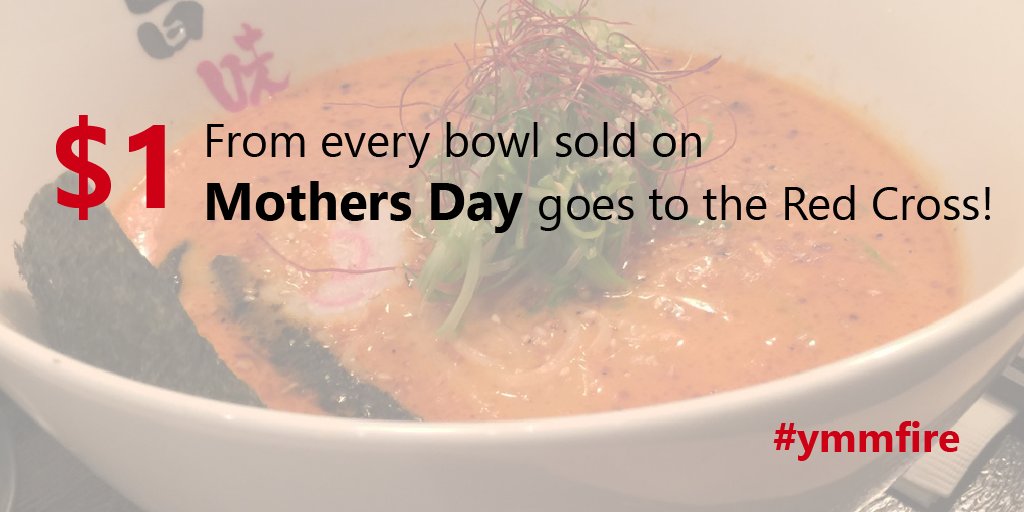UmamiNoodle_Bar's tweet photo. Come down on Mothers Day this weekend and $1 for every bowl of ramen is donated to the Red Cross! #ymmfire #ymm https://t.co/HkCELNikH7
