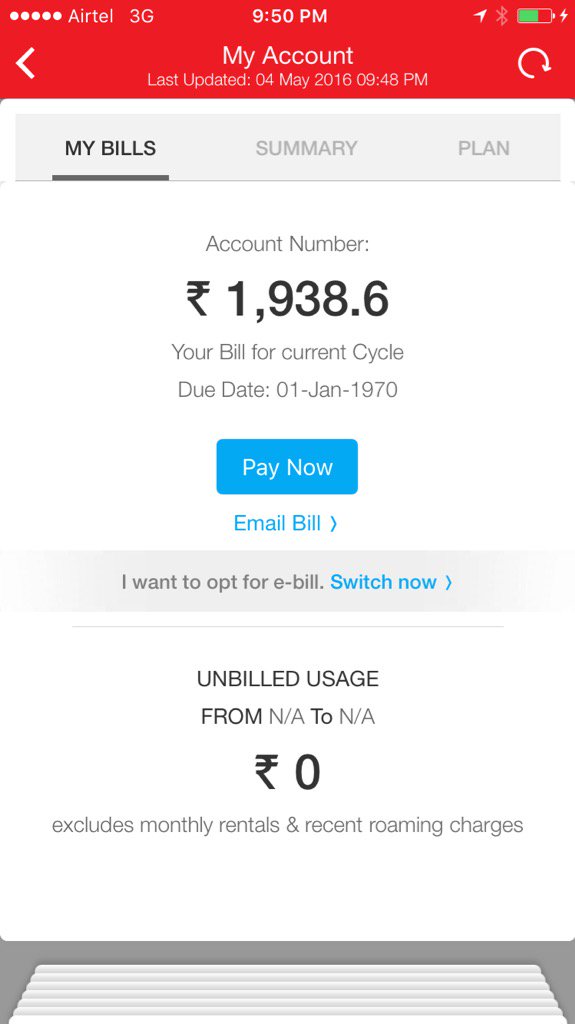 Vigneshhebbar's tweet photo. #Airtel is bugging me for payments though it's done. Logged to my account to get a shocker!! See the due date!! Haha https://t.co/jk3oUdo9ZP