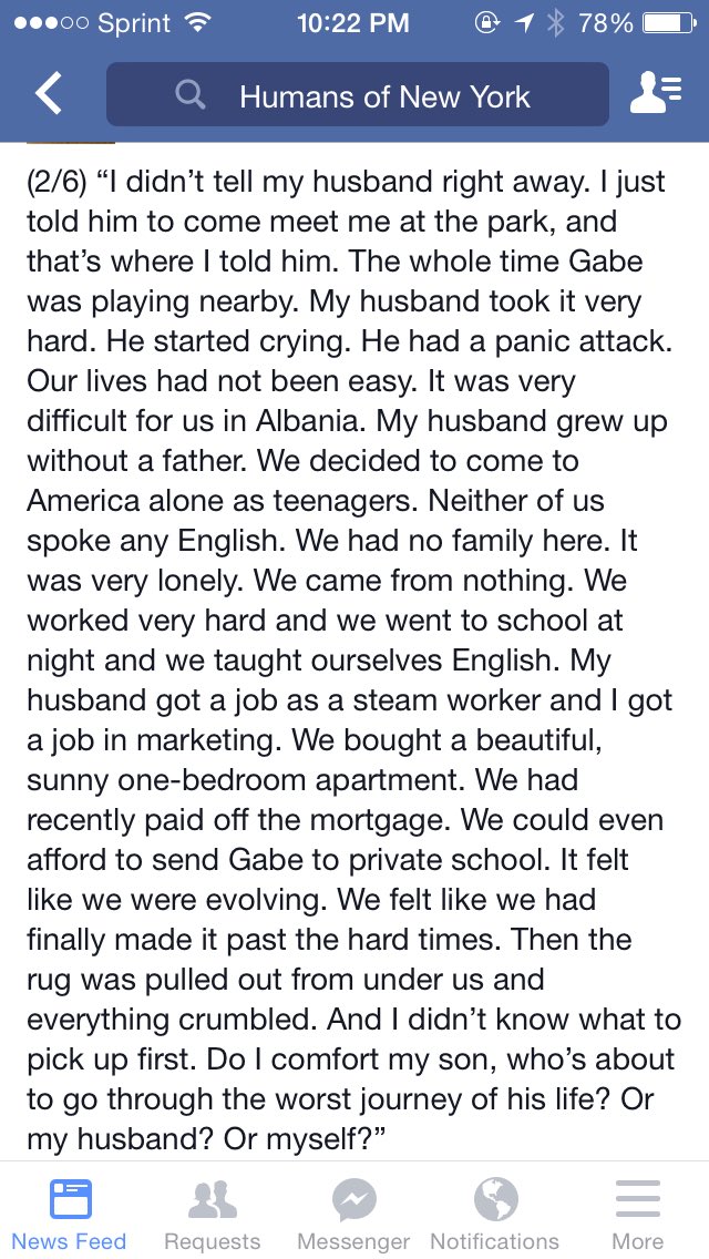 PlanetAnimalia's tweet photo. The following series of tweets is from Humans of New York, please read &amp; be grateful for the good times in life. https://t.co/BzCmlN5W8M