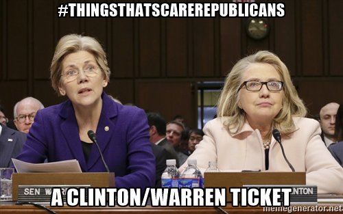 DianeDavisWeeks's tweet photo. #ThingsThatScareRepublicans: A Clinton/Warren Ticket
#RIPGOP https://t.co/FdlQjBMdqY