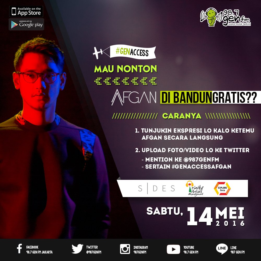 gen987fm's tweet photo. Mau nonton konser @afgansyah_reza di Bandung? dan GRATIS?? Ga perlu mikir lagi, langsung ikutan yuk! #GENAccessAFGAN https://t.co/JDtpqMzWg3