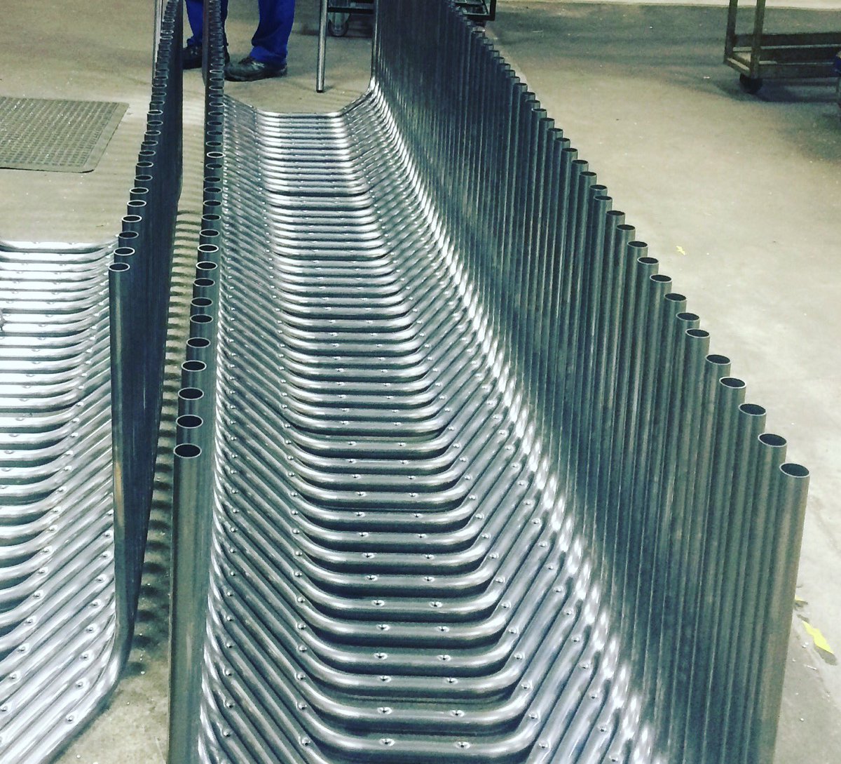 jonathintaylor's tweet photo. Slice tables at lined up at the processing stage before welding. https://t.co/ESeHgTo3Kj