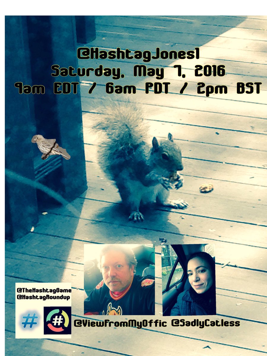 SadlyCatless's tweet photo. At 9am ET / 6am PT / 2pm UK, join @viewfrommyoffic and me for @HashtagJones1 on @TheHashtagGame & @HashtagRoundup! https://t.co/f7dCmjVaSB