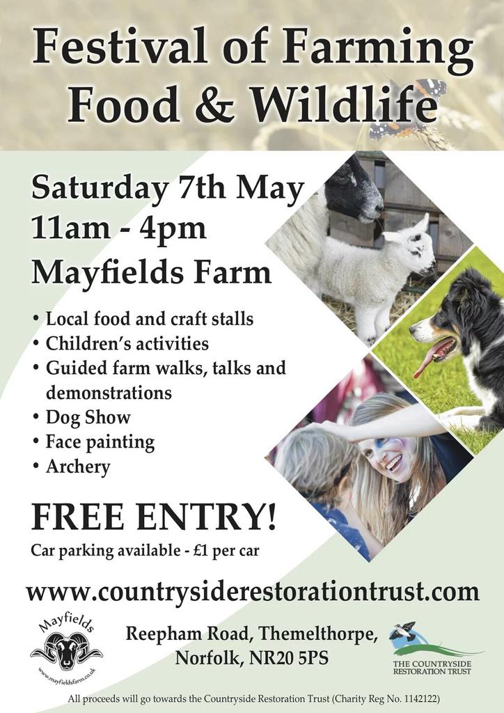 Join us TODAY for the Festival of Farming, Food and Wildlife 🐑 11am - 4pm, £1 per car, Mayfields Farm, Norfolk. #CRT