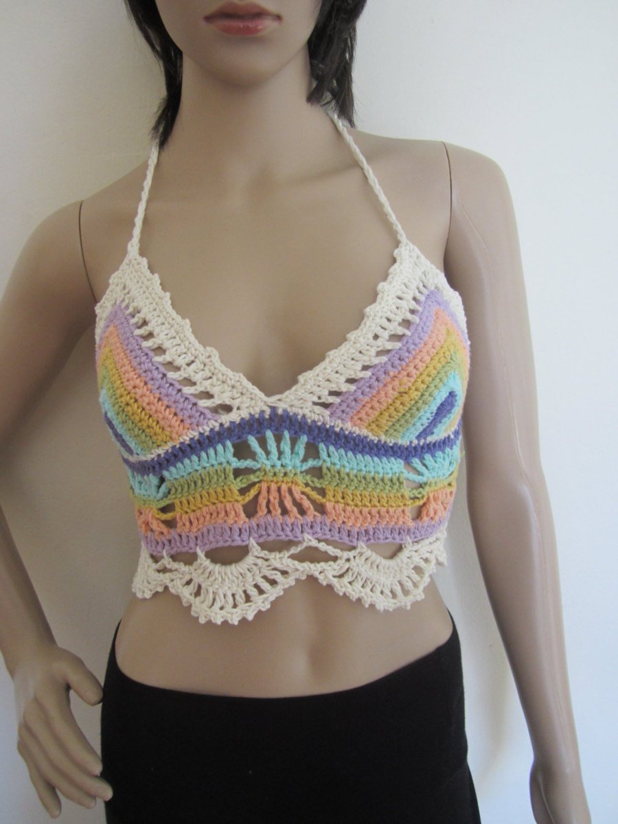 rainbow crochet crop top