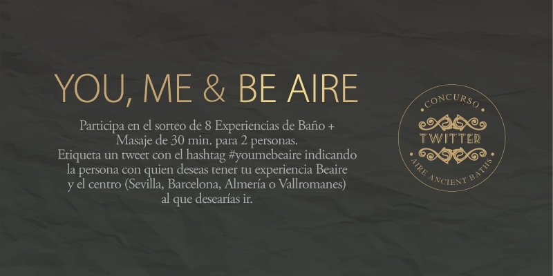 airebathsES's tweet photo. En #BeAire sortemos 8 experiencias de #relax + 30 min de masaje para 2 personas.
Y es fácil, es relajante, es Aire. https://t.co/tCerziLBAe