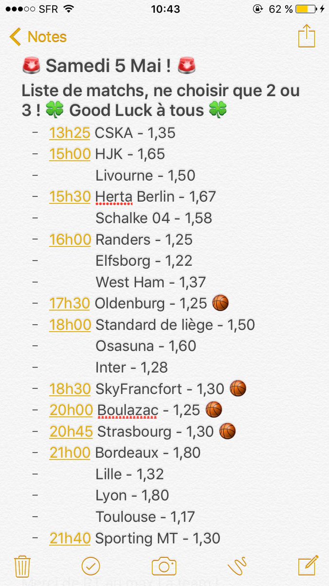 Pronos_FdjN1's tweet photo. Voici la liste du jour ! 
Merci de RT 
#ParionsSport https://t.co/VihiEFJVsE