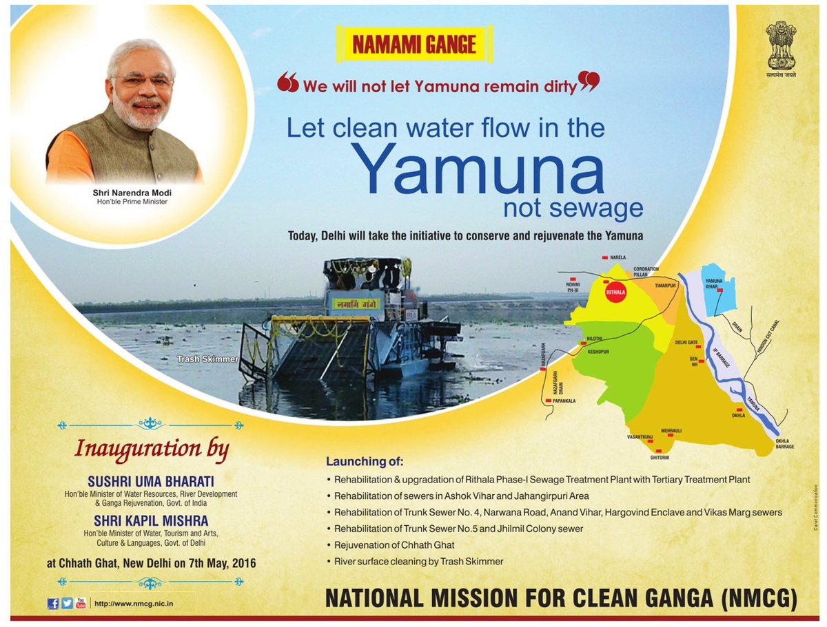 mygovindia's tweet photo. "Let clean water flow in Yamuna" - The Yamuna cleaning drive in Delhi today as part of #NamamiGange project. https://t.co/hTr1ORYMR6