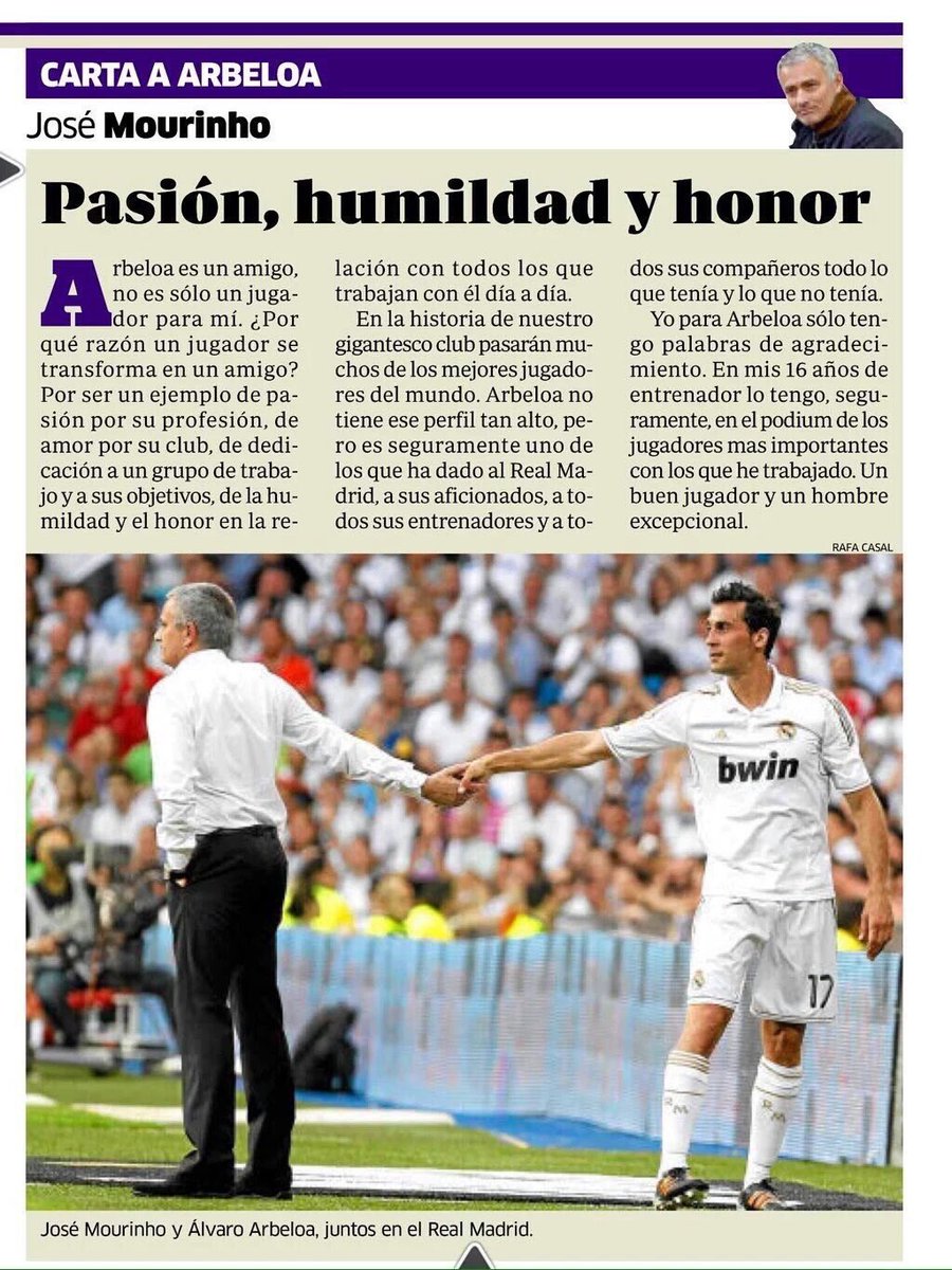 defcentral's tweet photo. Carta de José Mourinho a @aarbeloa17 #GraciasArbeloa: "Ejemplo de amor por su club, de humildad y honor": https://t.co/N8EK6NKFNE