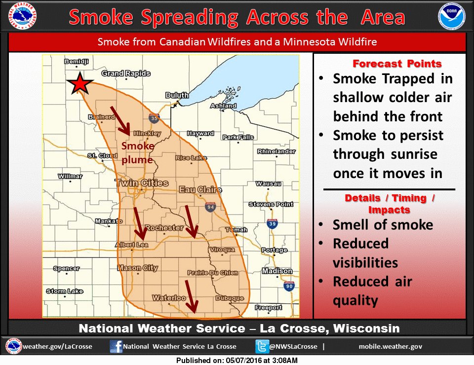 Smoke from wildfires in Minnesota and Canada is going to spread across