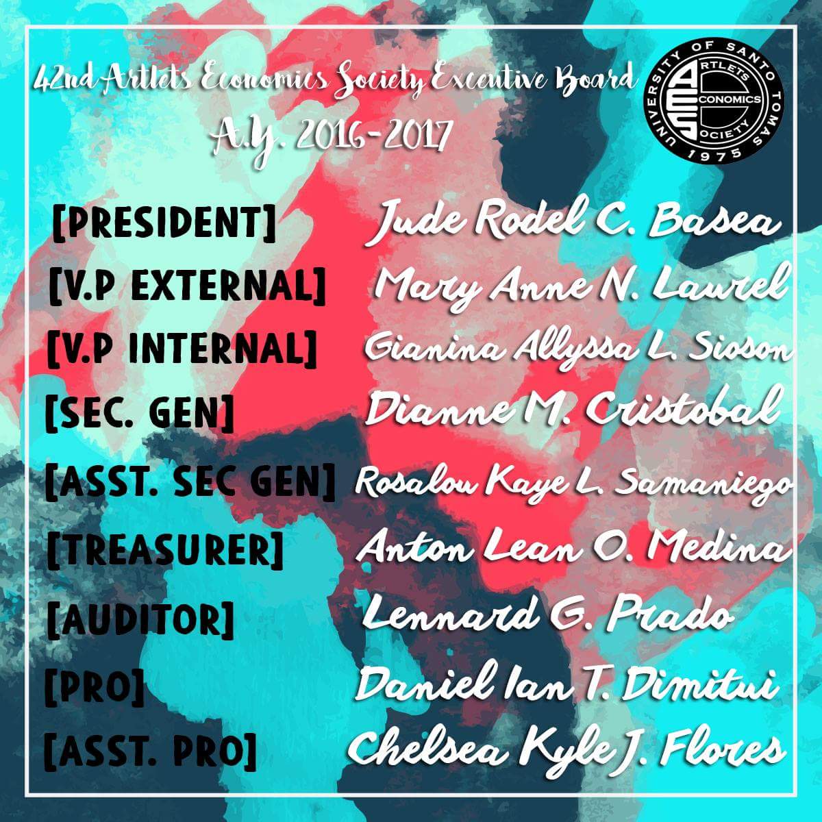 UST_AES's tweet photo. Your AES Executive Board 2016-2017! #StandOutAES https://t.co/dttNJFhKgy