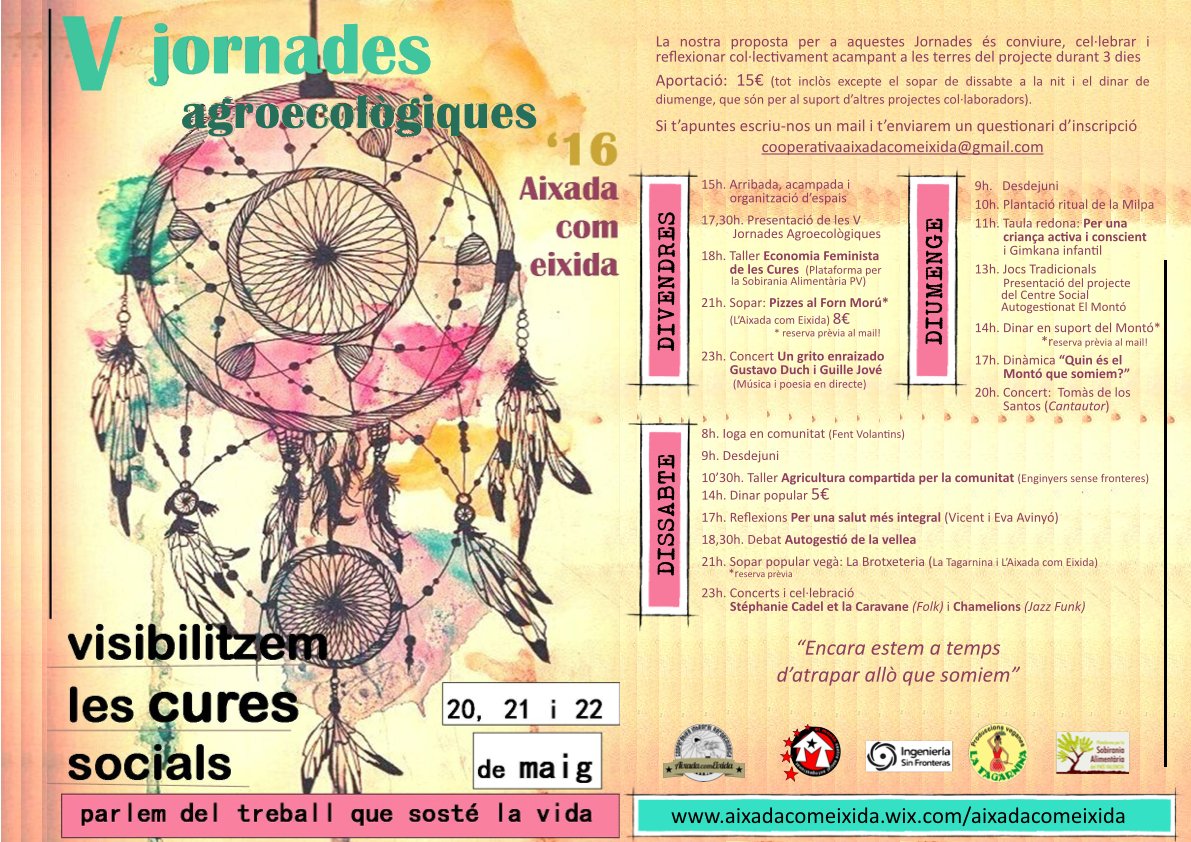PlataformaSbAPV's tweet photo. L´aixada com eixida presenta les V Jornades Agroecologiques, enguany dedicades a les Cures Socials. Alla ens veiem! https://t.co/NRfTu8hwSQ