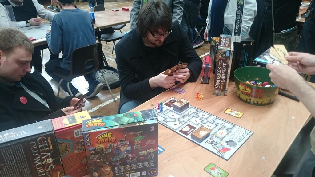 TabletopGameSoc's tweet photo. Got some happy geeks playing a @SJGames classic for the first time! #Munchkin is at our #CTGS table at #DiddyCon https://t.co/JzeL7sbtyW