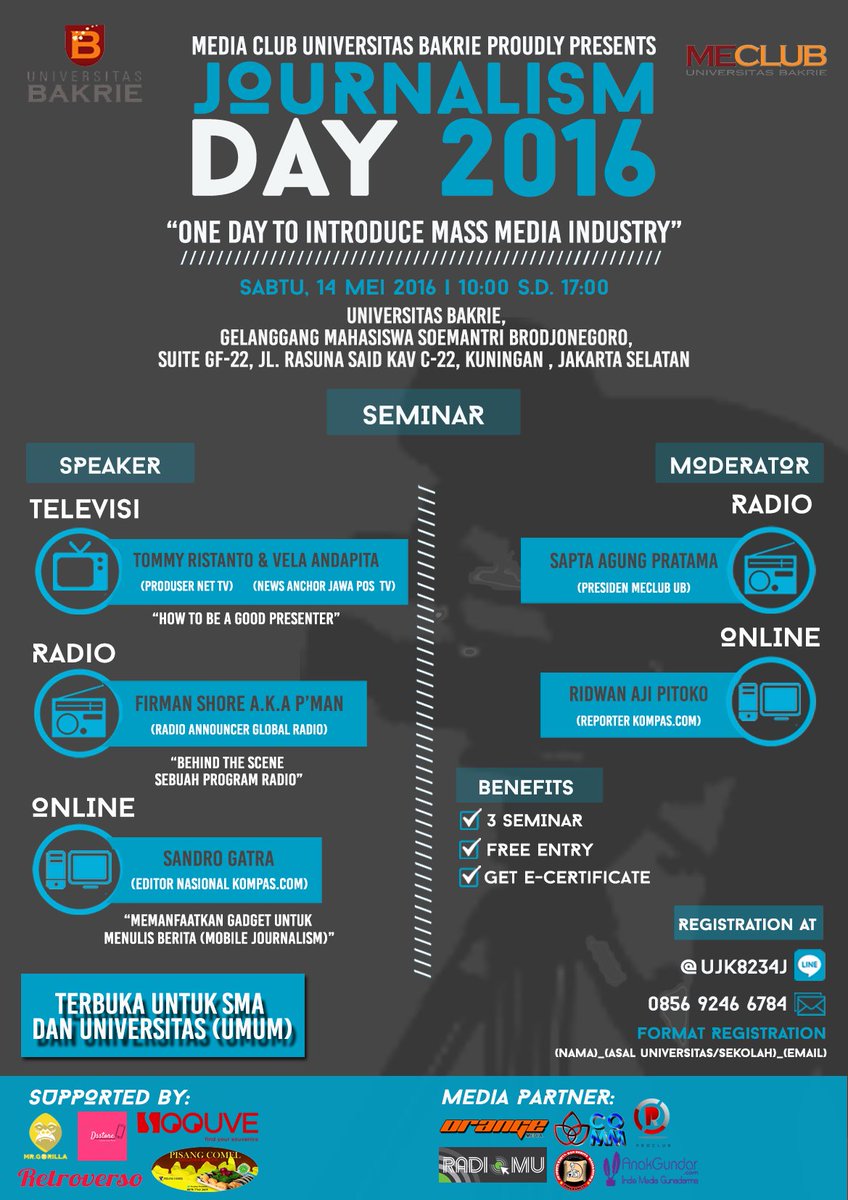 Malam Sahabat Twitter, bersiaplah untuk mengikuti seminar Journalism Day 2016 besok pukul 10 pagi di Univ Bakrie.