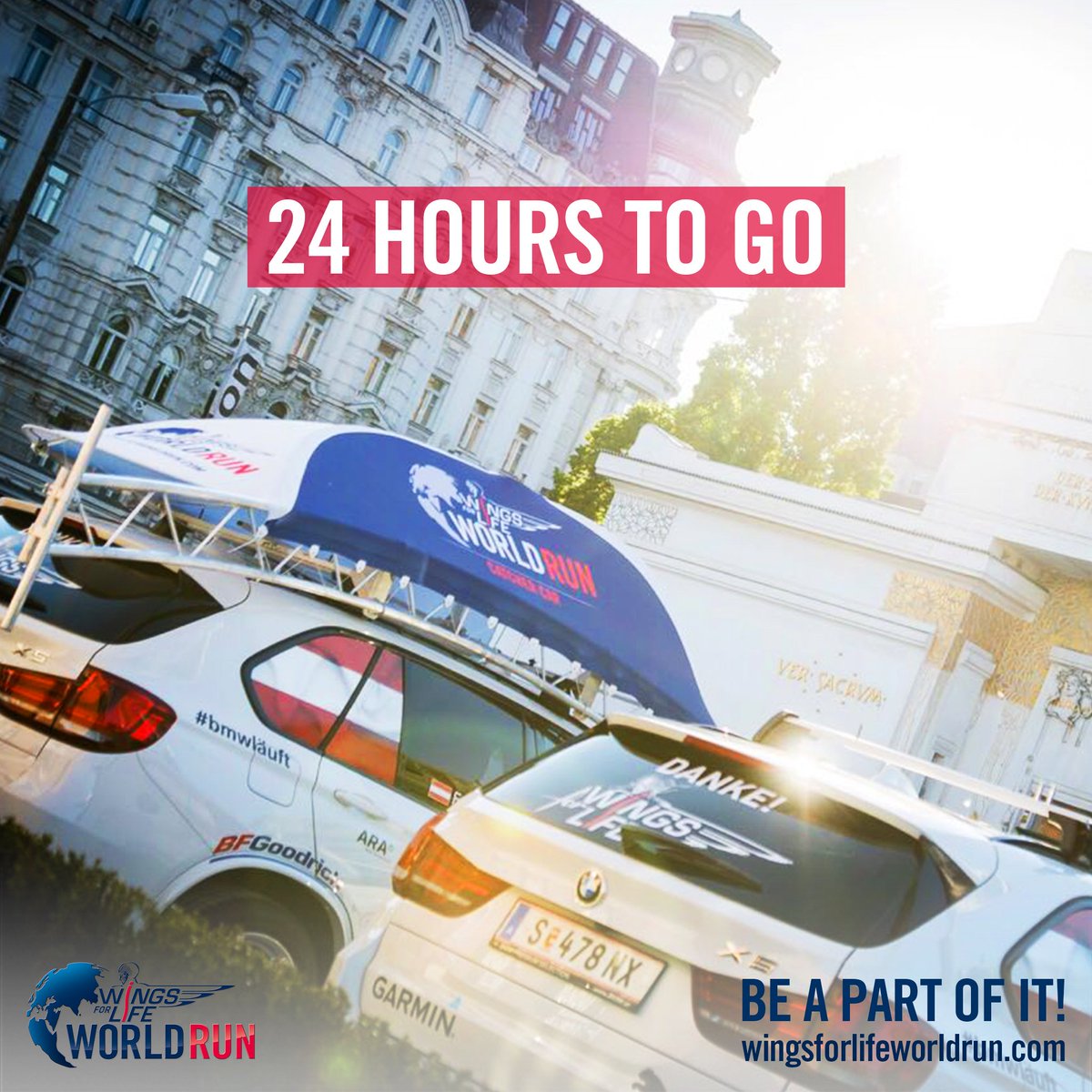 WFLWorldRun's tweet photo. The Catcher Cars are ready - the World is ready - are you? 24 hours to go! #WingsForLife #WorldRun https://t.co/wqhptaaPCG