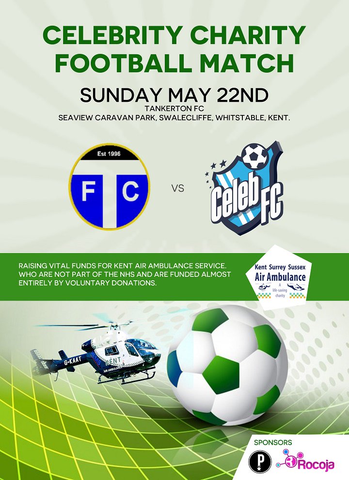 Celeb_FC's tweet image. LOOK #CharityFootball 22nd #May @FCTankerton 4 #KentAirAmbulance with @TeamPatriot_ :) @ARThomasKM U coming?