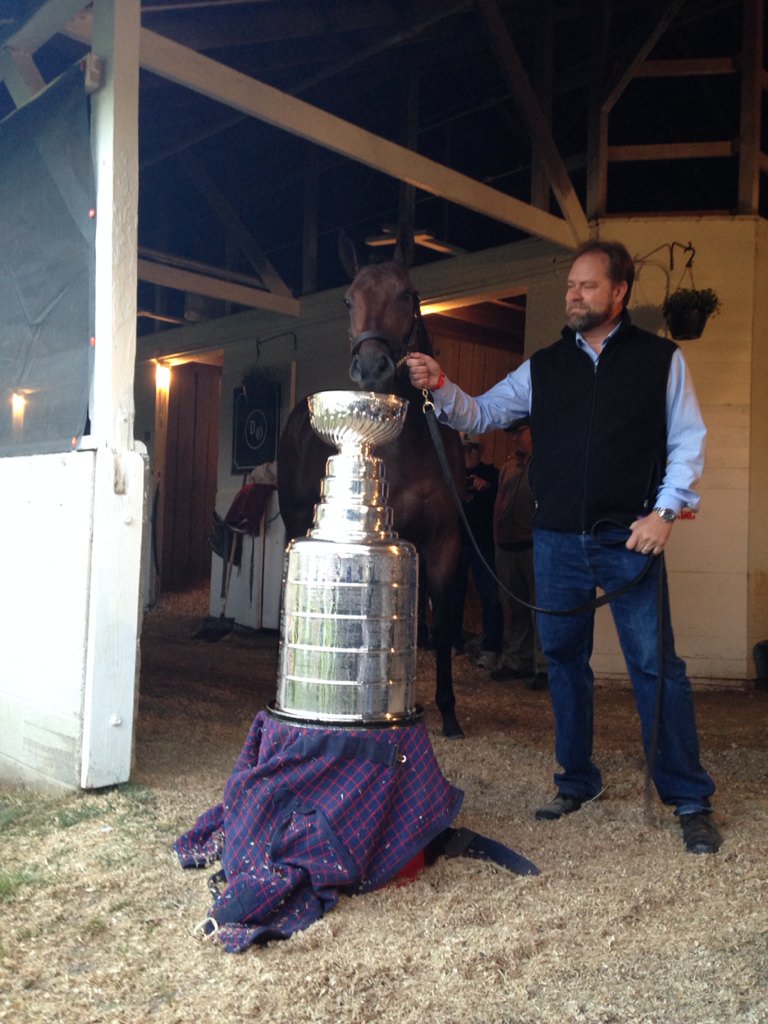 NRussoRacing's tweet photo. #KyDerby favorite Nyquist, @DougONeill1, and the #StanleyCup. cc @GNyquist https://t.co/NhD0XZj1P6