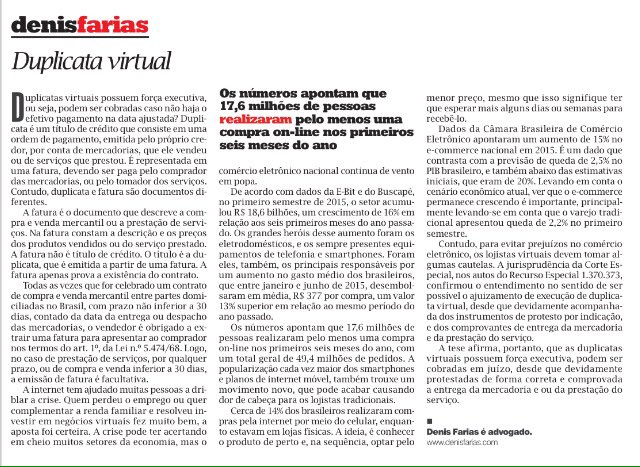 DenisAdvogado's tweet photo. Artigo publicado hoje no Jornal "O Liberal".
#comercioeletrônico # #ecommerce #lawyer #virtualbusiness #credittitle https://t.co/gGTAxMuE7d
