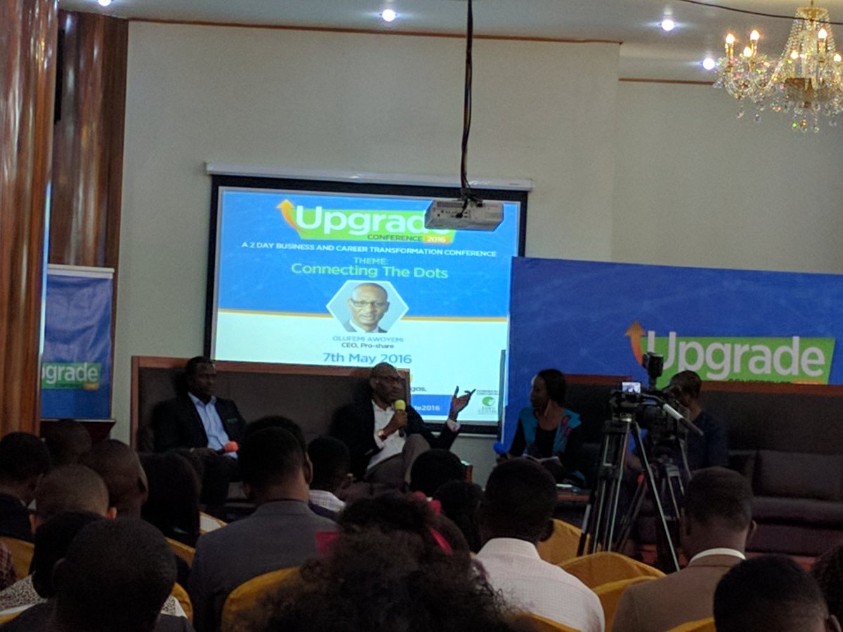 Ayakinfemi's tweet image. First panel on d way with Olufemi Awoyemi (CEO, Proshare), African Farmer Mogaji, Taiwo Oyedele (Pwc) #Upgrade2016