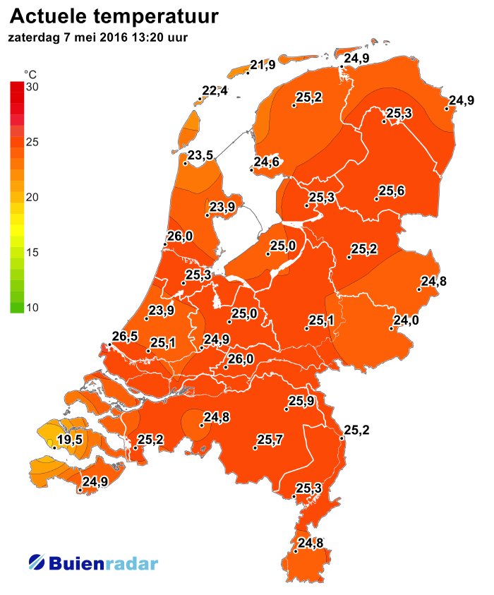 De eerste officiële #zomerse dag van 2016 is een feit! De Bilt heeft de 25 graden bereikt!