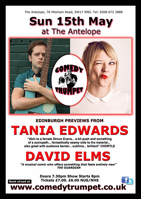 comedytrumpet's tweet photo. Next Sunday! Final Trumpet before the summer break. With @taniaedwards  and @LilDavidElms in sunny #tooting https://t.co/BymCqYjld7
