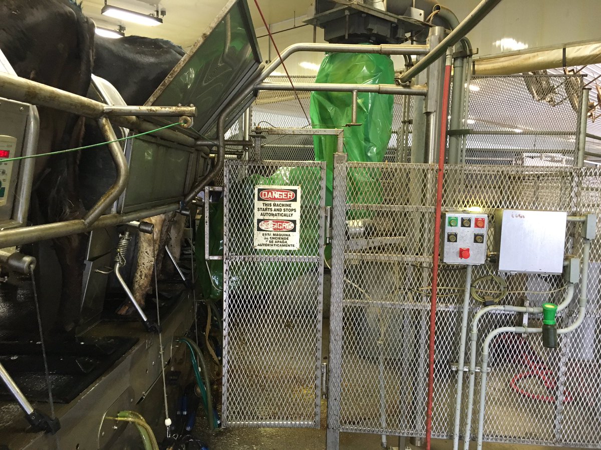 PauldeRond's tweet photo. GEA teat spray robot on a 80 stand parlour #laboursaving #everytimethesame https://t.co/yvCmE6Ay7O