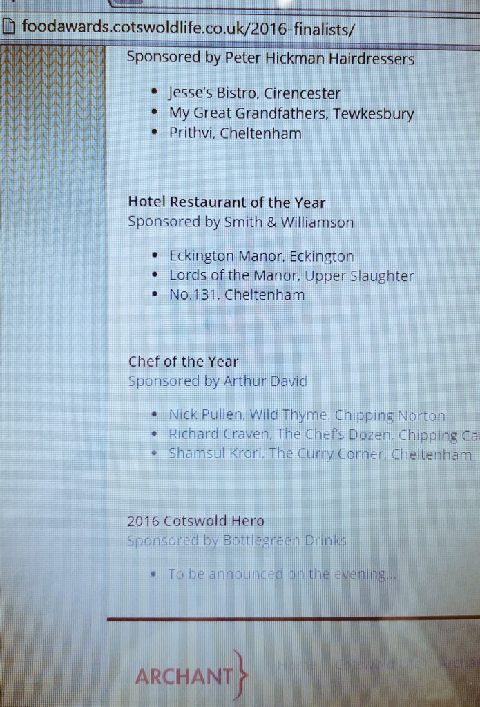 Team very excited to be a finalist <a href="/cotswoldlife/">Cotswold Life</a> #foodanddrinkawards2016. Thanks for all your support!