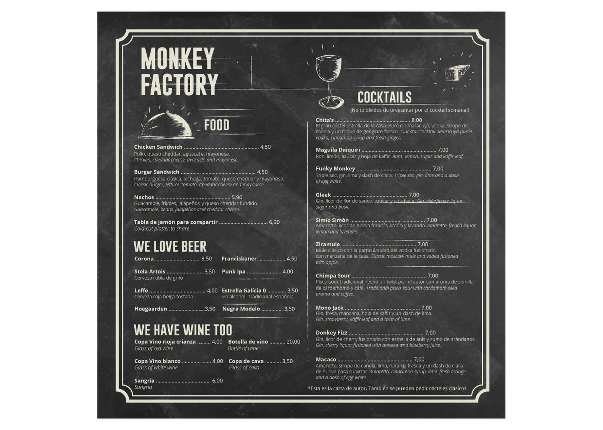 MonkeyFactoryBC's tweet photo. ¡Ya tenemos la nueva carta! #monkeyfactorybcn #cocktailbar #eixample #bcn #weekend #nightlife https://t.co/KU3SZf5qQB
