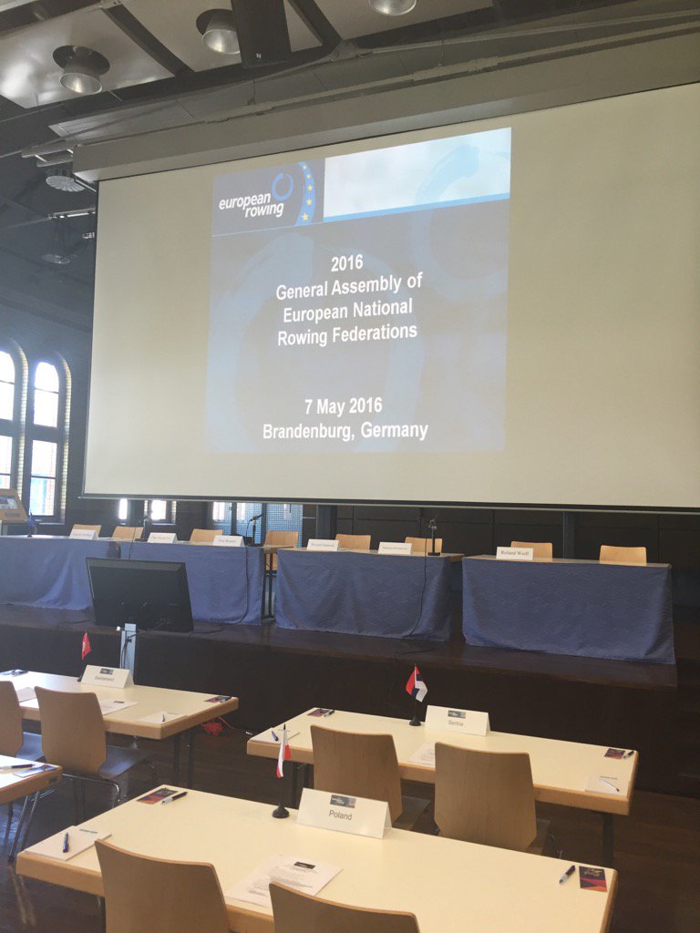 PhelpsAnnamarie's tweet photo. All set up &amp;ready 2go
Just need delegates now 4the European #Rowing Gen Assembly #Brandenburg #ERChamps @WorldRowing https://t.co/eV3iCQxI6v