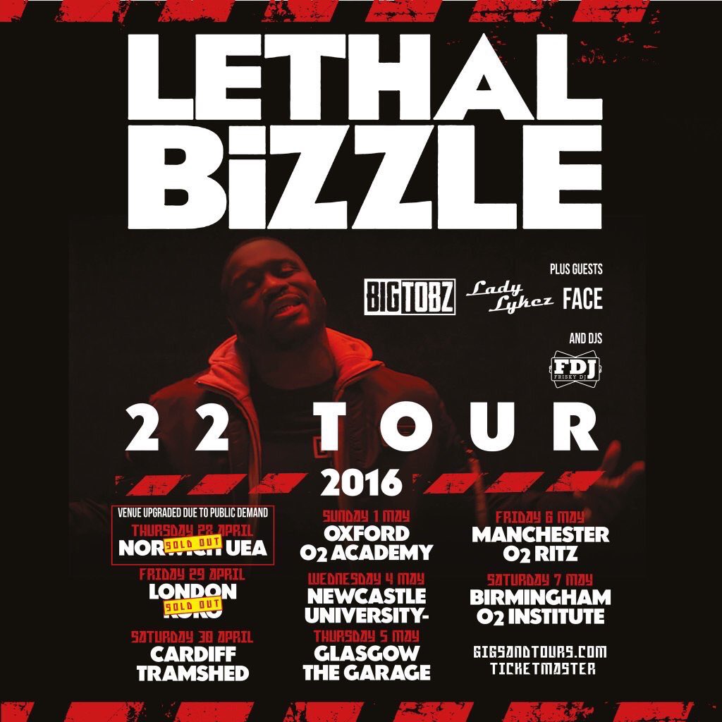 GIGLOOuk's tweet photo. **TONIGHT** @LethalBizzle w/ @FriskyDJ at @O2InstituteBham on the last leg of the #22Tour #GIGLOObirmingham https://t.co/xYdAS7xd3l