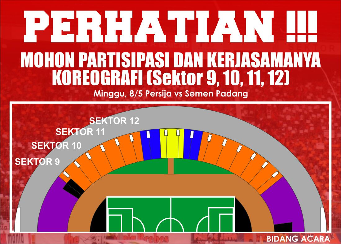Koreografi pertandingan besok dari <a href="/BidangAcara/">Bidang Acara</a> akan dilakukan dari sektor 9 sampai sektor 12.