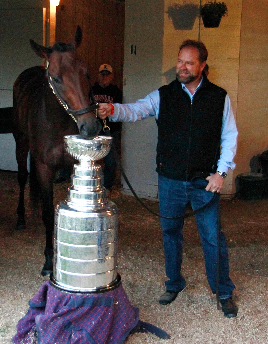SportsCenter's tweet image. Kentucky Derby favorite Nyquist spends some time with the Stanley Cup on race day.