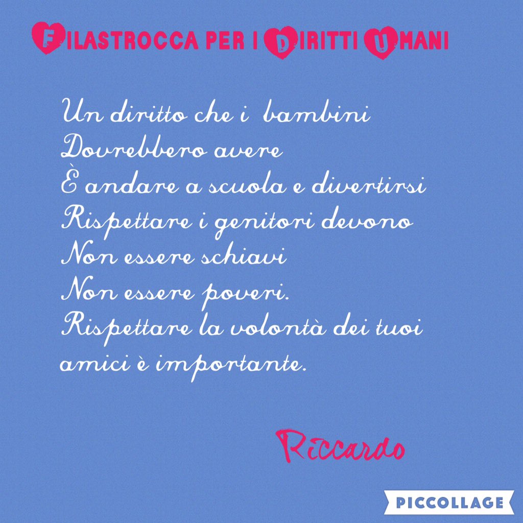 TerzePrimaria's tweet photo. Filastrocca per i diritti umani scritta dai bambini dopo aver letto #ilcamminodeidiritti di @JannaCarioli.
#TwAlbi https://t.co/ydNdB1pUwC