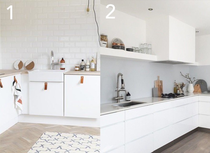 How do you like these two white kitchens with wooden floors? Do you perfer one over the other? #DesignDebate