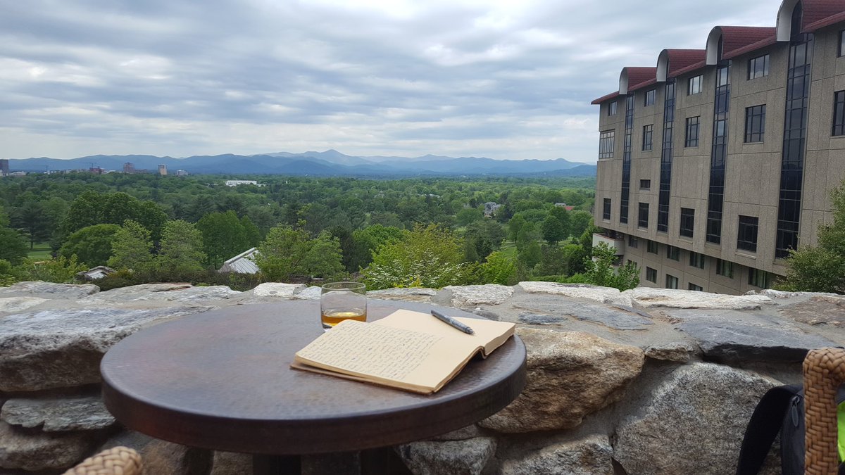 Peace and quiet, a glass of Laphroaig and an incredible view, just perfect for writing! @ The Omni Grove Park Inn